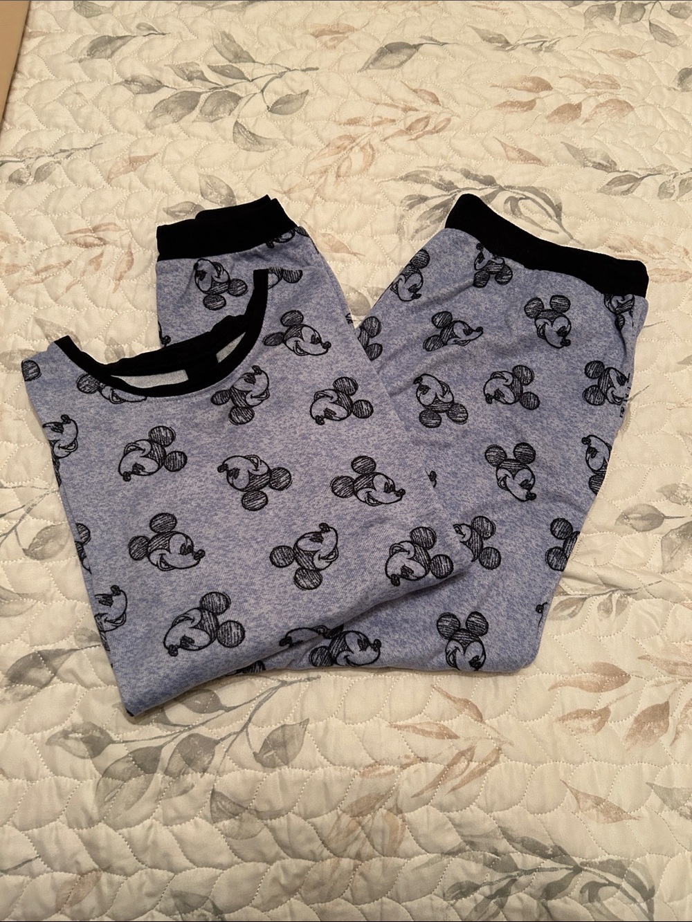 Disney Blue Mickey Mouse Women Pajama Set with Navy Blue Trim